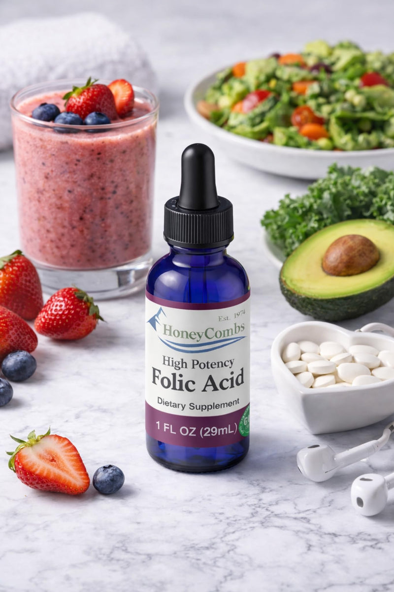 HoneyCombs Prenatal Folic Acid Liquid Drops, 1oz | Folate B9 Supplement, Pregnancy Support and Energy, Alcohol Free Vegetable Glycerin Base, Vegan, Made in USA, 36 Servings 1 Fl Oz (Pack of 1)