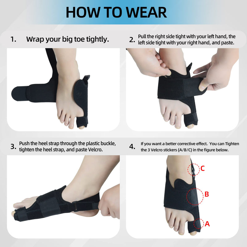MOONSMILE Foot Gear 1 Pair Bunion Corrector for Women & Men, Night Bunion Splint, Big Toe Straightener, Foot Gear Brace for Bunion Pain Relief Black/Grey One Size