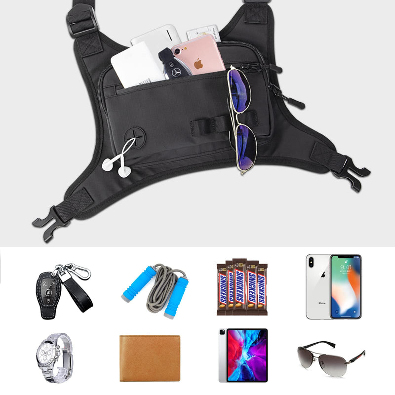 Running Chest Pack for Men Women: Outdoor Sports Lightweight Front Vest Bag - Water Resistant Built-In Phone Holder for Cycling Hiking Workout Jogging Skiing Black