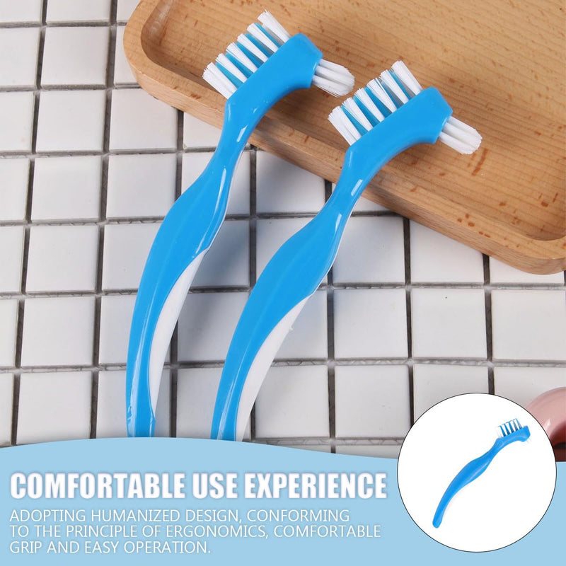3Pcs Denture Toothbrush Double Heads Denture Brush Portable Denture Cleaning Tool Oral Care Set False Teeth Denture Cleaner Anti-Slip Handle Hygiene Denture Brush,Blue - BeesActive Australia