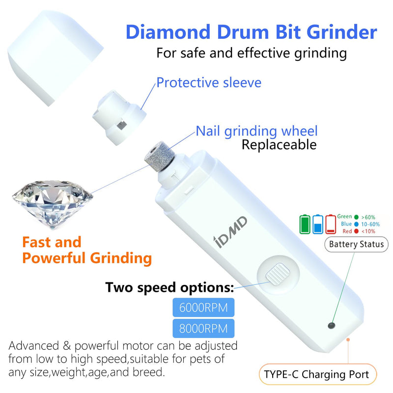 Dog nail grinder with light dog nail trimmer quiet 2-Speed Rechargeable Electric Pet Nail Grinder toenail file dog nail clippers for Large Medium Small Dogs & Cats Nail care grooming supplies kit Dog Nail Grinder+Charging Cable - BeesActive Australia