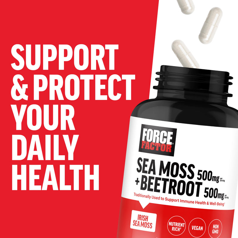Force Factor Irish Sea Moss + Beet Root Supplement | Support Immune Health, Circulation, Natural Energy & Heart Health, with Antioxidants, Non-GMO, 120 Vegetable Capsules