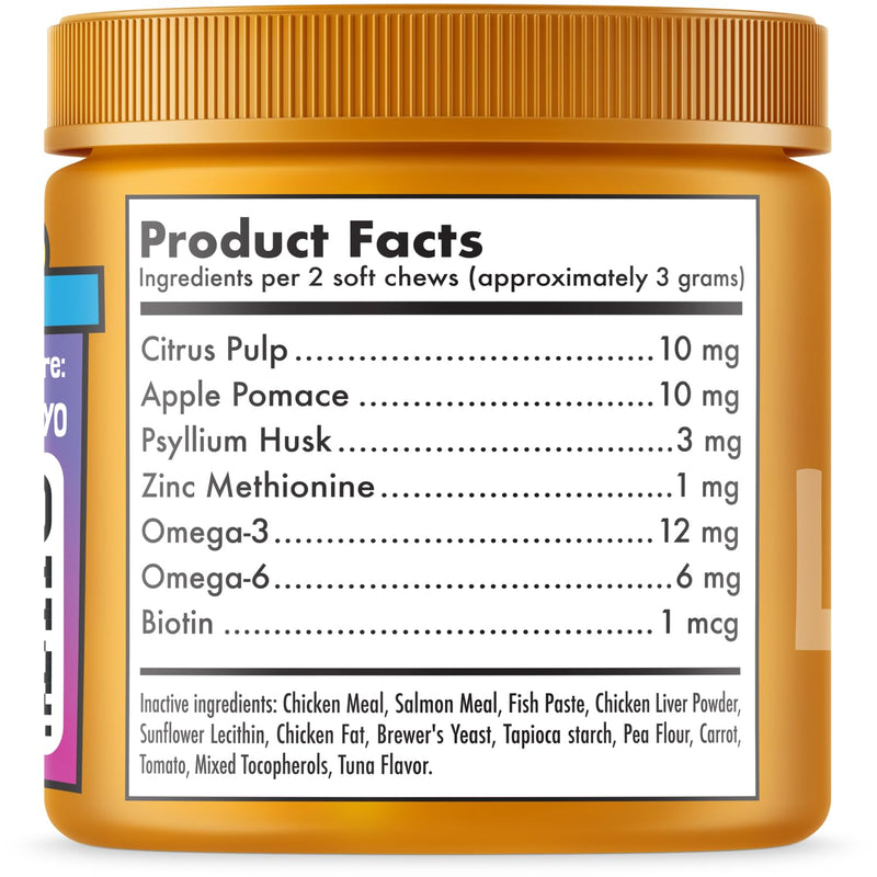 Hairball Treatment for Cats Natural Remedy with Apple Pomace, Psyllium Husk Omega 3 6 Fatty Acids Zinc Biotin Cat Supplement for Indoor Cats Promotes Healthy Digestion Furball Control 100 Yummy Chews Hairball 100