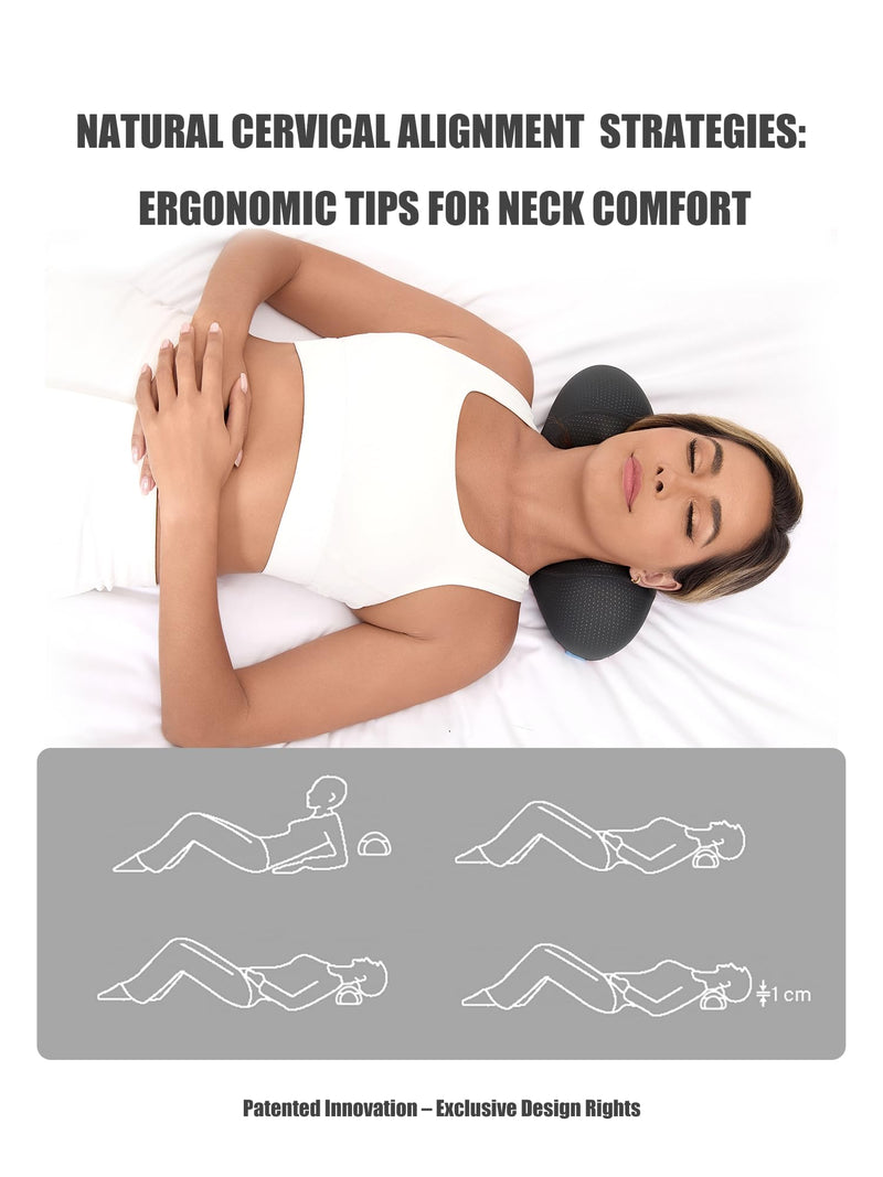 Bespilow Patented Dual-Layer Cervical Neck Roll Pillow-Comfort Top + Firm Memory Foam Base,Ergonomic Contour Support,Cooling Breathable Case- Relieves Neck Pain from Office,Travel,Sleep& Poor Posture Black&red - BeesActive Australia