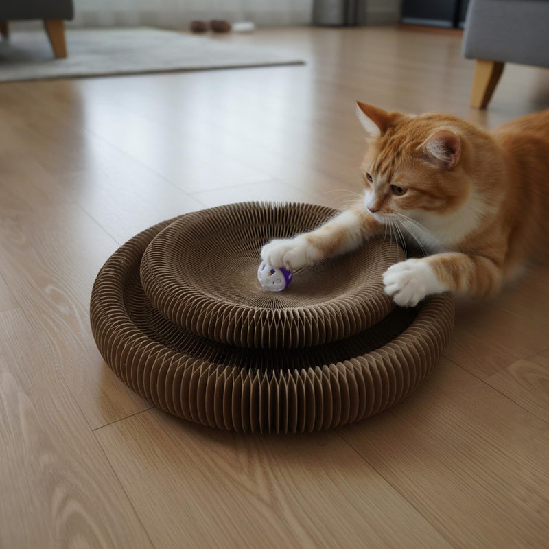 Corrugated Paper Cat Scratcher Track with Rolling Ball - Scratch-Resistant, Interactive, Pet-Safe for Feline Play & Claw Care Animal Print - BeesActive Australia