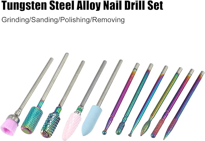 VOCOSTE Nail Drill Bit Set, Drill Bit Set, Gel Nail Cuticle Remover Drill Bit, Home Nail Care Supplies, 11 Pcs - BeesActive Australia