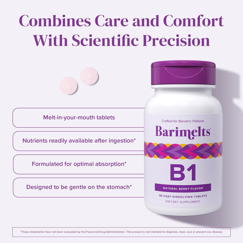 BariMelts Vitamin B1, 180 Fast-Dissolving Tablets (6-Month Supply), Sugar-Free Bariatric Vitamins for Women, Natural Berry Flavor 90 Count (Pack of 2)