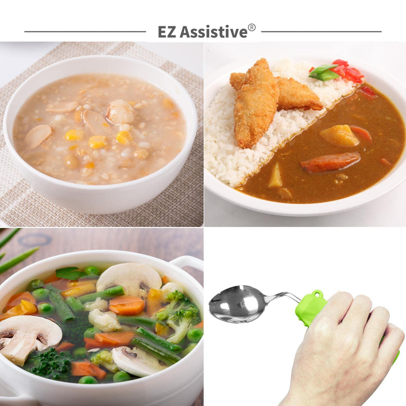 Adaptive Utensils Spoon & Fork Easy to Hold for Independent Eating, Weighted Utensils for Hand Tremors (Green Spoon & Fork Right Hand) 1 Set Green Spoon & Fork Right Hand - BeesActive Australia