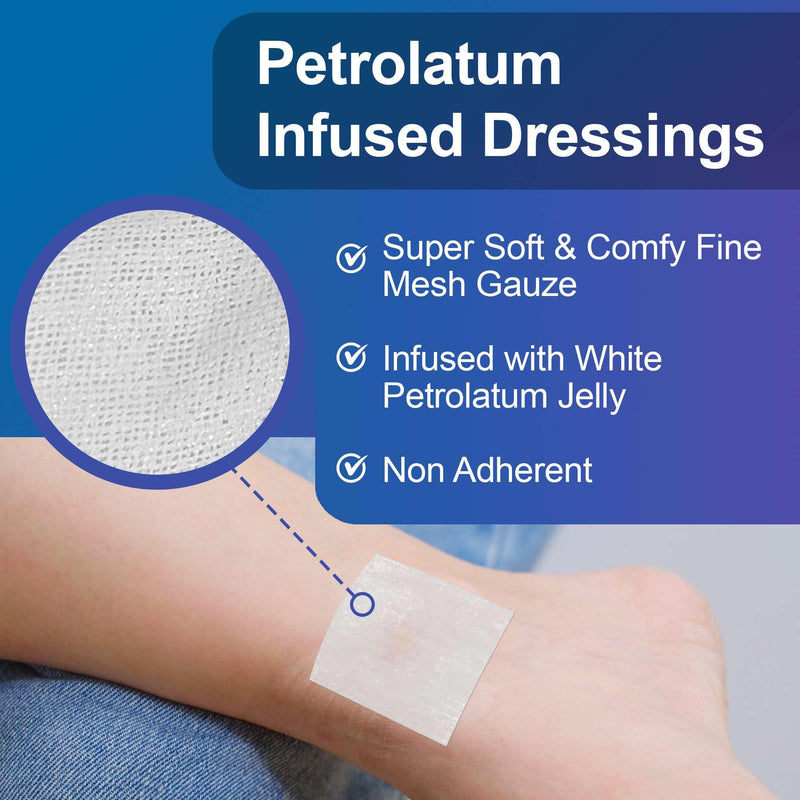 Petrolatum Gauze Non Adherent Dressings 3x9, 12 Pack Box, Fine Mesh Gauze Wound Dressing Infused with White Petroleum Jelly for Exuding Wounds, Burns - Latex Free Occlusive Bandages 3" x 9" (12 Pack Box)