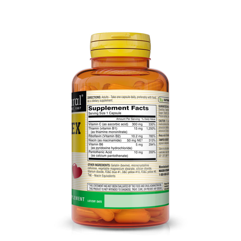MASON NATURAL B-Complex with Vitamin C – Nervous System & Heart Health Support – 100 Capsules
