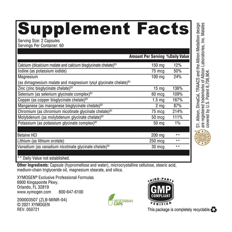 XYMOGEN MinRex Multi-Mineral Supplements, 120 Capsules | With Iodine, Selenium, and Potassium to Support Mineral Repletion, Sports Nutrition, Soy, Gluten, and Dairy-Free