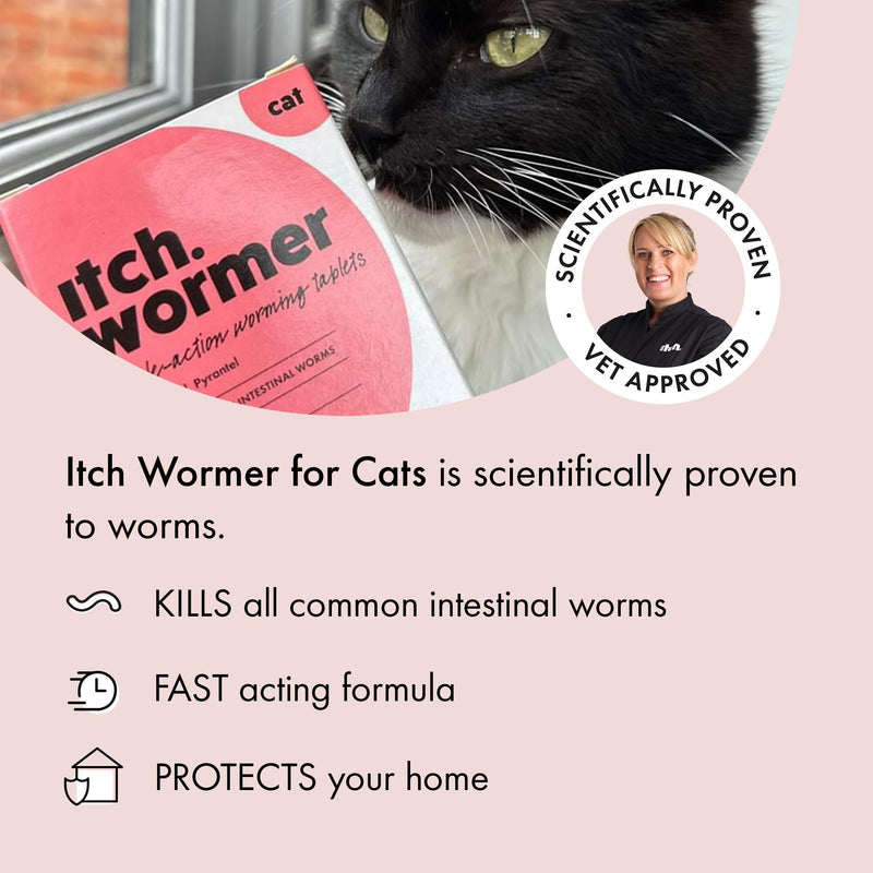 Itch Cat Wormer Tablets for Cats 1kg+ - 2 Tablet - Treats Roundworms & Tapeworms - Kills Worm Larvae 2 Wormer Tablets