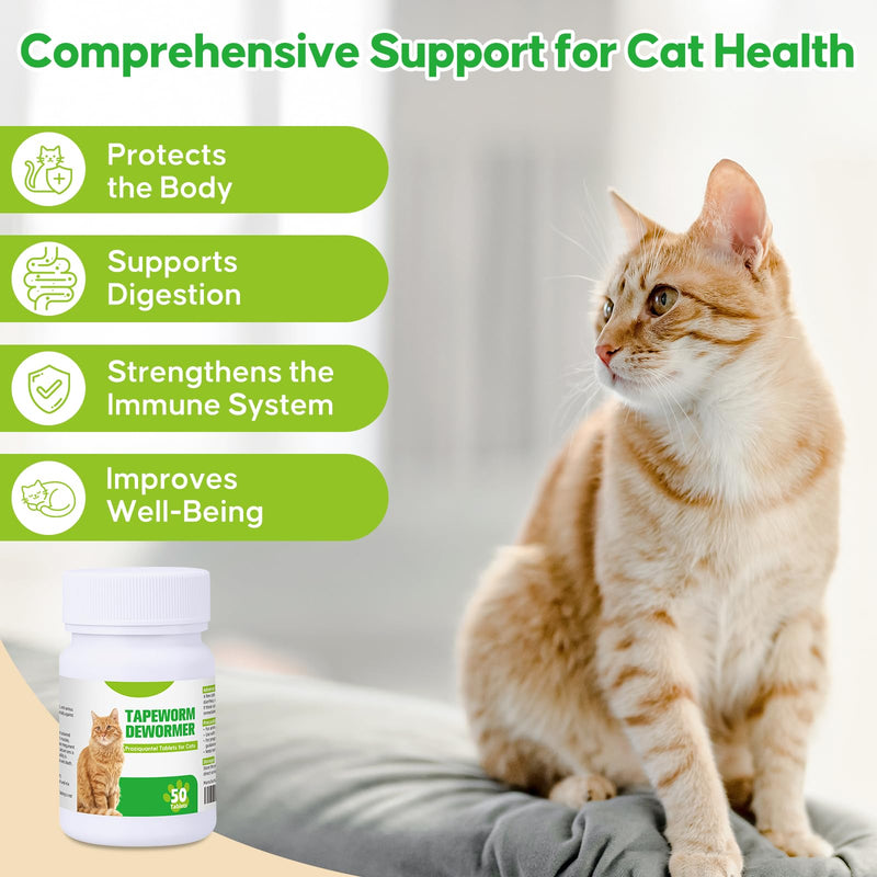 Tapeworm Dewormer for Cat, Prazi-qantl Tablets Tapeworm Treatment, Broad Spectrum for Cats and Kittens 6 Weeks and Older, Small & Easy to Administer, 50 Tablets