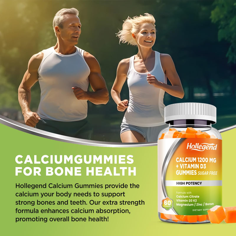 Calcium 1200 mg with Vitamin D3 Gummies, 60 Count | Calcium Citrate Chewables with Magnesium Zinc Vitamin K2 Boron, Bone Health, Sugar Free