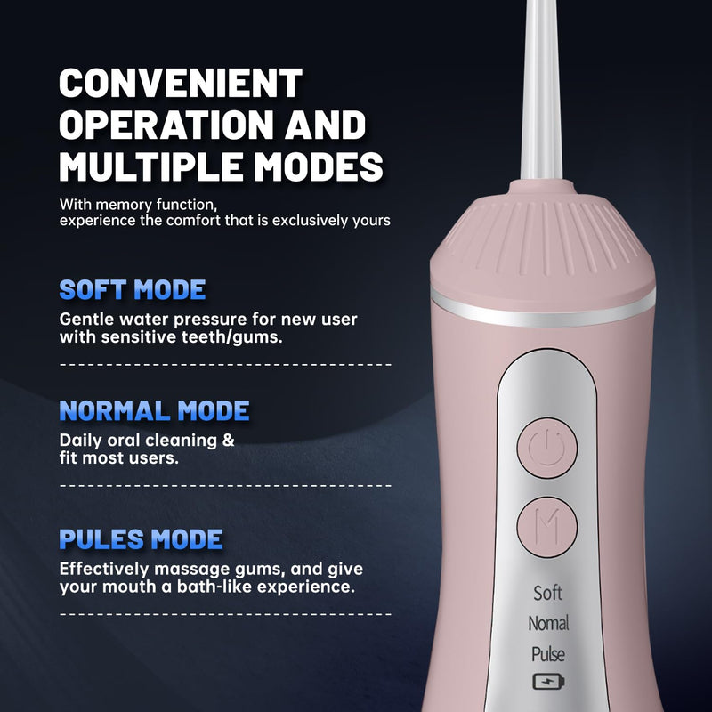 Water Dental Flosser Pick for Teeth MAKJUNS 3 Modes Rechargeable Cordless Oral Irrigator Portable IPX7 Waterproof Tooth flossers for Home Travel(Pink) Pink