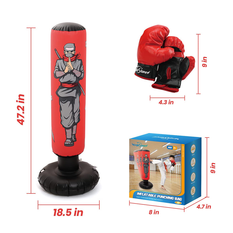 47" Kids Punching Bag with Boxing Gloves – Inflatable Boxing Bag for Boys & Girls, Standing Training Toy for Fitness & Stress Relief - BeesActive Australia