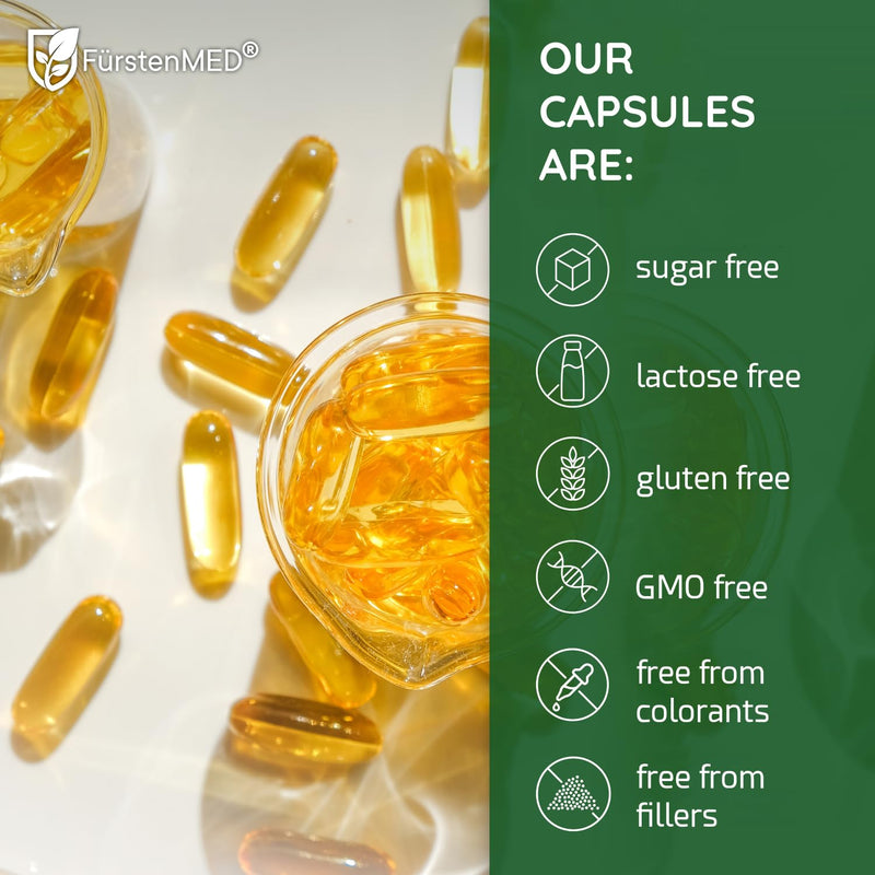 FürstenMED Algae Oil Vegan Omega 3 - Heart, Brain & Joint Health Support - 2000mg Algae Oil of which 700mg DHA & 320mg EPA + 3, 6mg Vitamin E per Daily Dose - Essential Fatty Acids 1 Count (Pack of 60)