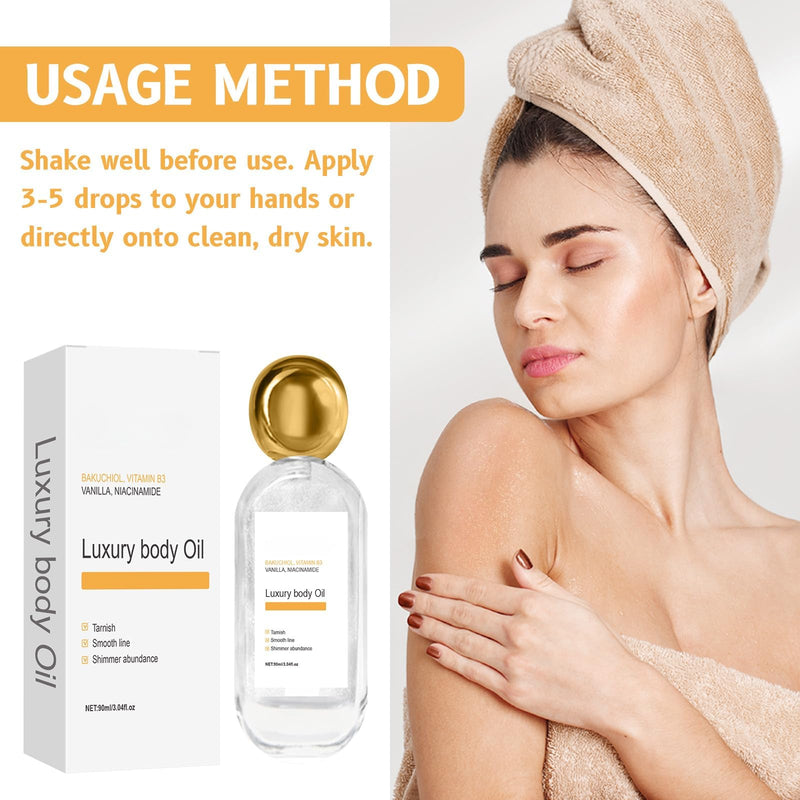 Luxury Body Oil ,90ml | with Vitamin B3, Vanilla and Coconut Oil Extra, Smooths Lines, Soothe dryness, Enhances Glow , for Radiant Skin