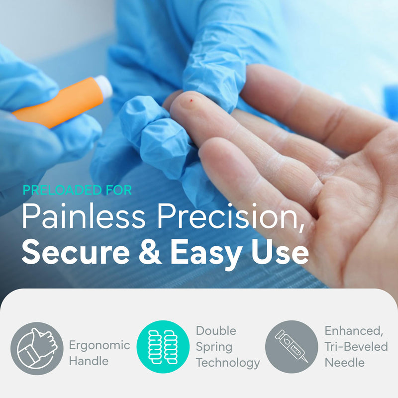 OWELL¬Æ Safety Lancets 21G x 2.5mm ‚Äì 100 Count | Extra Blood Flow for Thick Skin | Sterile, Preloaded, Medical-Grade, Pressure Activated for Diabetic Glucose Testing 21 Gauge x 2.5mm