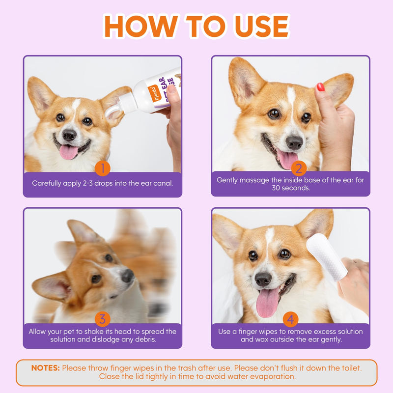 Dog Ear Cleaner Kit - Dog Ear Finger Wipes and Ear Cleaner Solution for Dogs and Cats, Gently Remove Ear Wax & Debris, Soothe Ear Itching, Deodorize, Pet Ear Wash with Aloe Vera & Witch Hazel - BeesActive Australia
