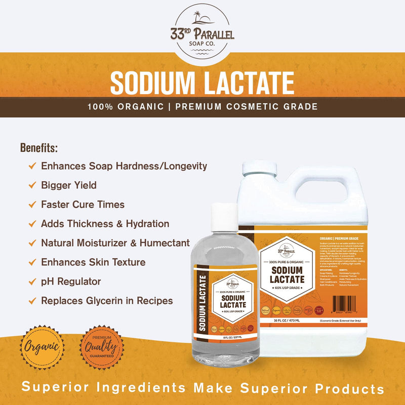 Sodium Lactate (8 oz) for Soap Making & Lotions, Premium Sodium Lactate Liquid, 60% Concentration, Cosmetic Grade, Moisturize Anti-Aging, Makes Soap Harder | 8 FL OZ
