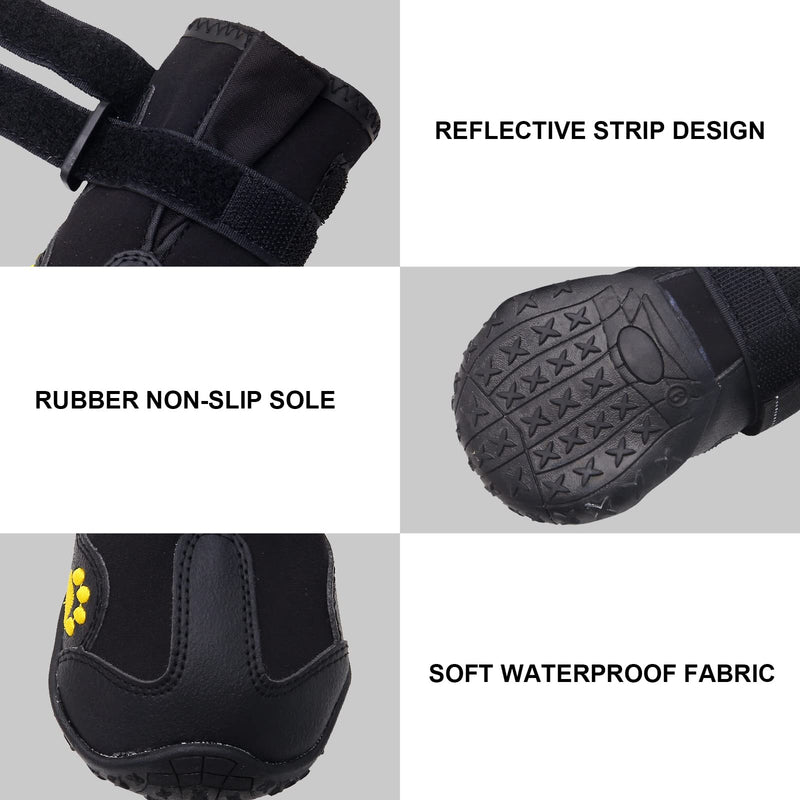 Dog Boots for Large Dogs, Medium Dogs and paw Guards for Snowy Winters, hot Summer Roads, Waterproof Rainy Days, Outdoor Walking, and Non-Slip Indoor Hard Surfaces 4 Pieces Black print #8 (width 2.95 inch) for 74-88 lbs - BeesActive Australia