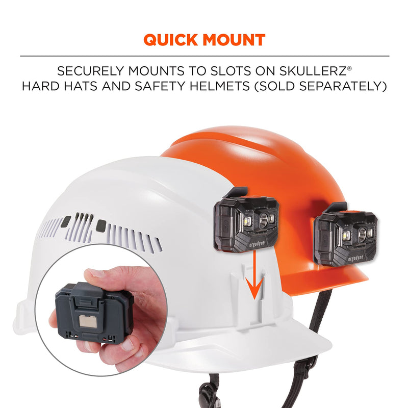 Ergodyne - 60197 Skullerz 8987 Rechargeable Universal Hard Hat LED Light, orange Rechargeable Headlamp Light