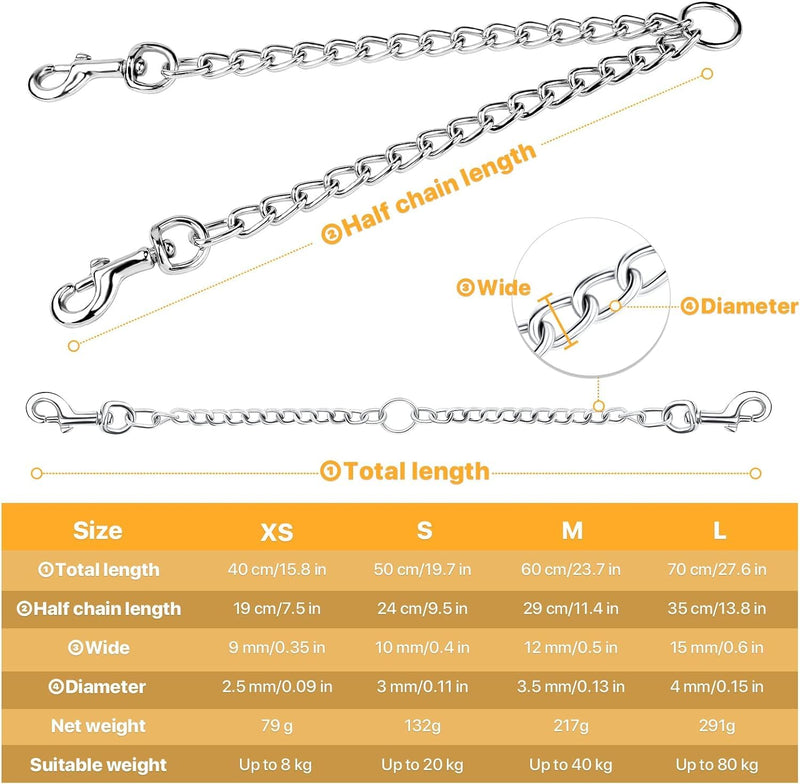 Pettom Heavy Duty 2 Way Dog Lead Metal Chain Double Pet Clip Leash Coupler 360° Swivel No Tangle Double Dog Walking & Training Leash(L 4.0mm*70cm Double Leash, Silver) L 4.0mm*70cm Double leash - BeesActive Australia