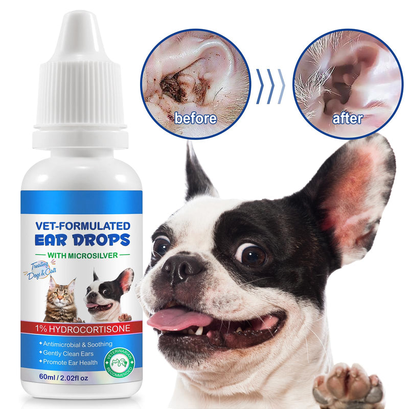 Bieyoc Pet Ear Drops for Dogs and Cats, Dog and Cat Ear Clean and Soothe Ear Irritations, Pet Ear Cleaner Helps to Remove Wax, Stains & Dirt, 2.02 Fl.Oz