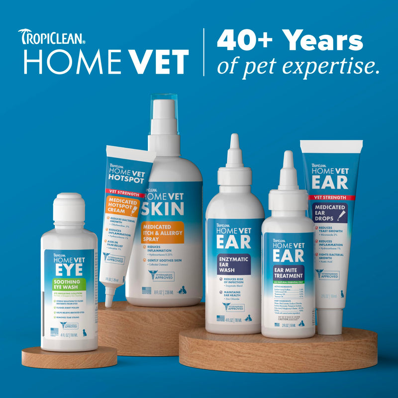 TropiClean HomeVet Medicated Ear Drops for Dogs, Vet Recommended Yeast & Fungal Treatment, Daily Dog Ear Cleaner, USA Made, 2 oz Medicated Ear Drops, 2oz