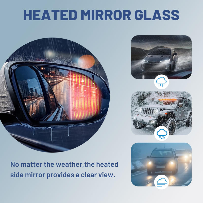 Passenger Right Side Mirror Glass - Compatible with Jeep Vehicles - Compass 2017-2025, Cherokee 2014-2023, with Heated/Blind Spot Detection, without Auto Dimming, Replace# 68368582AA Passenger Side