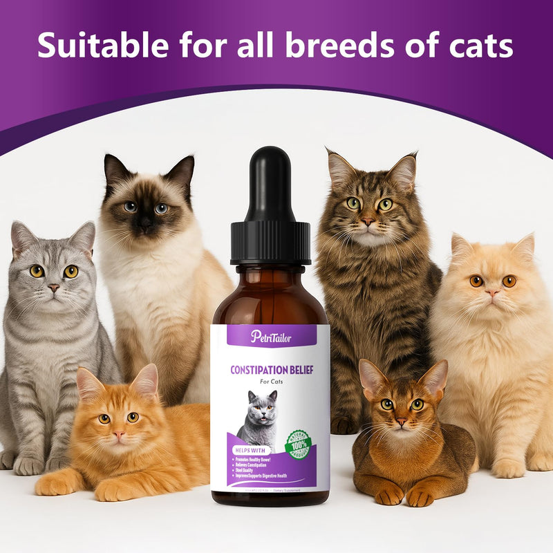 Cat Constipation Relief,Liquid Drops Laxative for Felines,100% Pure Natural Gentle Herbal Supplement,Pets Stool Softener,Promote Digestive Health,Probiotic Gut & Immune Support