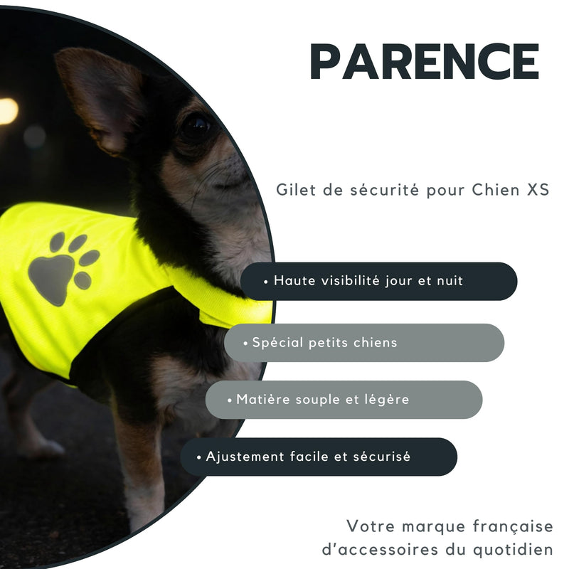 PARENCE. XS Protective Vest - Neon Yellow Hi-Vis - Lightweight and adjustable reflective vest for small dogs