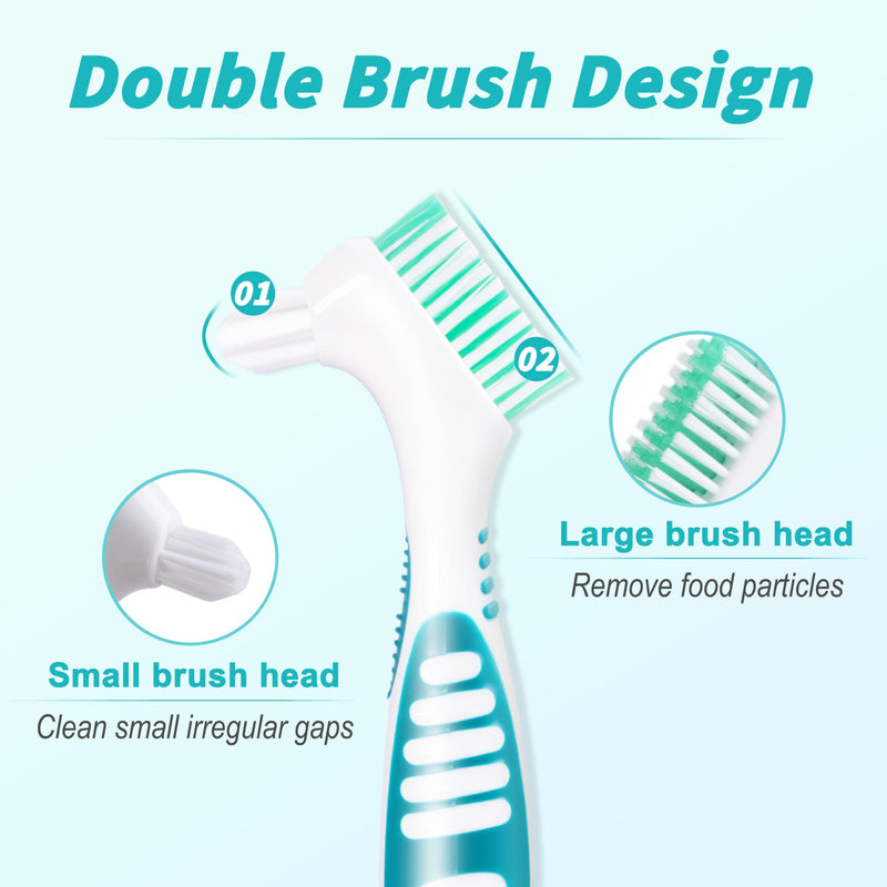 6 Pcs Denture Brush Set for False Teeth, Denture Toothbrushes with Double Sided Design, Denture Cleaning Brush with Multi-Layered Soft Bristles and Rubber Anti-Slip Handle, 4 Colors - BeesActive Australia