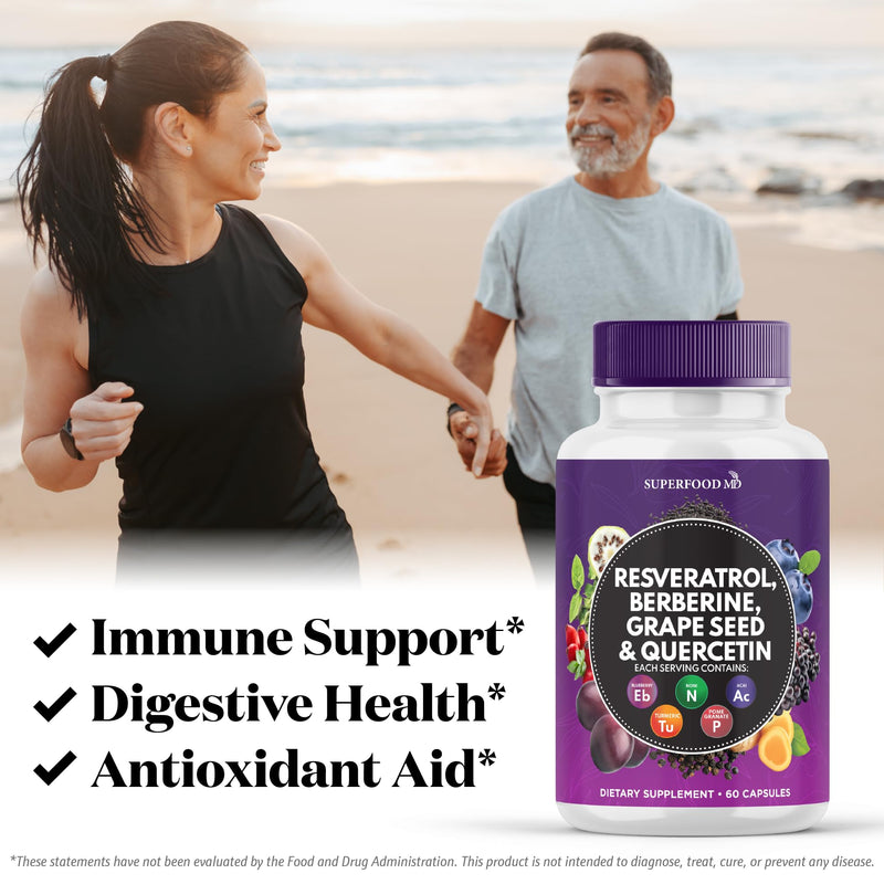 Resveratrol Berberine Grape Seed Extract Quercetin - Polyphenol Supplement with Noni Extract, N-Acetyl Cysteine, Acai Extract - Made in The USA - 120 Capsules 120 Capsules (Pack of 2) - BeesActive Australia