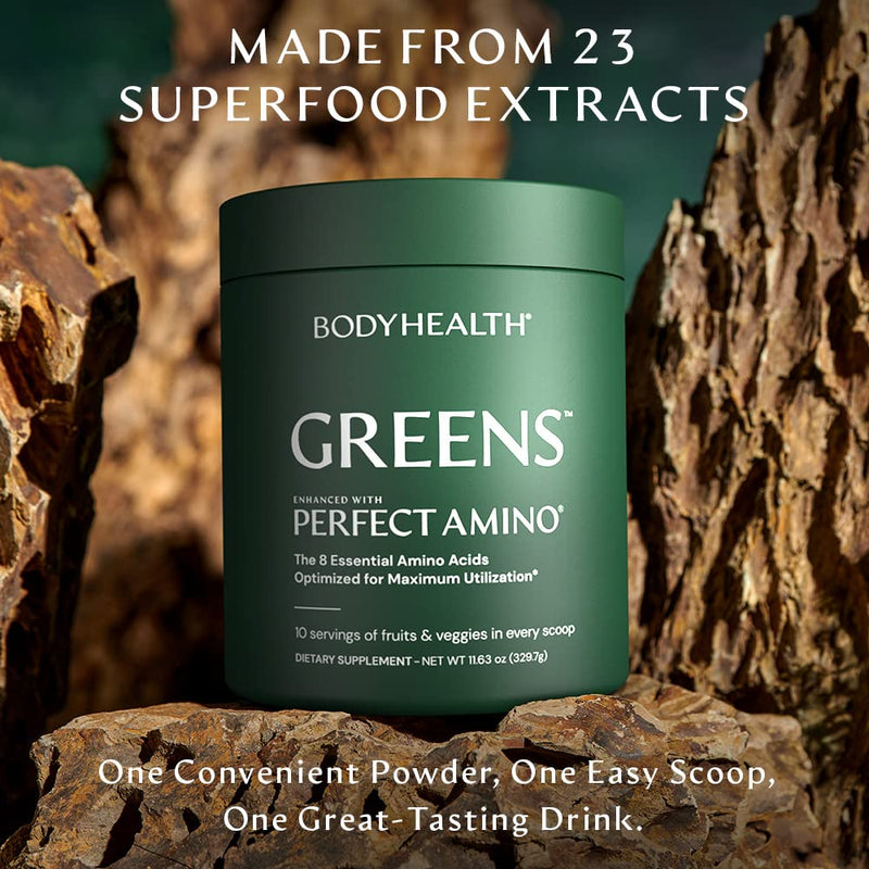 BodyHealth Greens Enhanced with PerfectAmino - Daily Superfood Green Apple Smoothie Powder with Vegetables, Fruit, Antioxidants, Prebiotics, Probiotics, Fiber, and Protein - 30 Servings 12.2 Ounce (Pack of 1) - BeesActive Australia