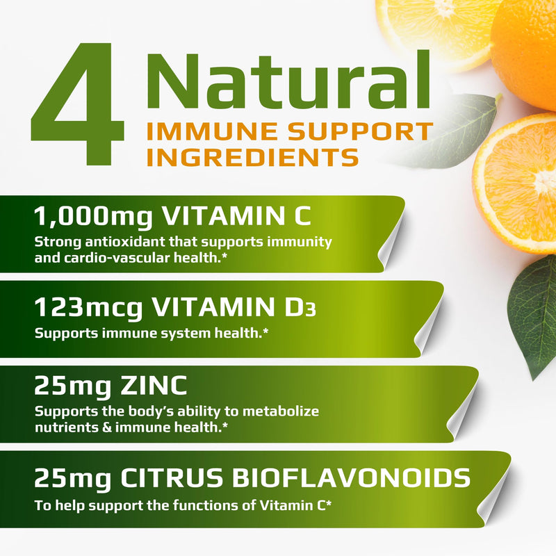 CDZ - Immune Support Complex | Vitamin C 1000mg, D3 125mcg, Zinc 25mg | High-Absorption Veggie Capsules | Non-GMO, Gluten-Free | 4-Month Supply (120 Capsules)