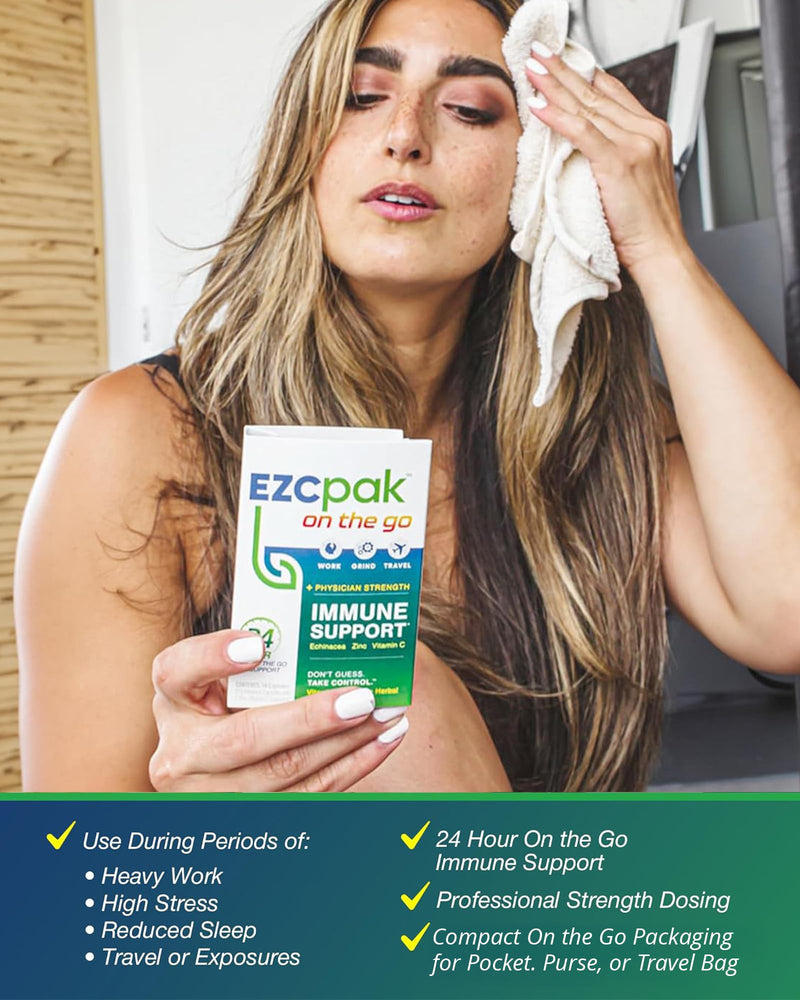EZC Pak On The Go Immune System Booster with Echinacea, Vitamin C, Zinc | Immune Support Supplement, Travel-Friendly Packaging, Physician Formulated, Vegetarian, Gluten-Free 1 Count (Pack of 1)