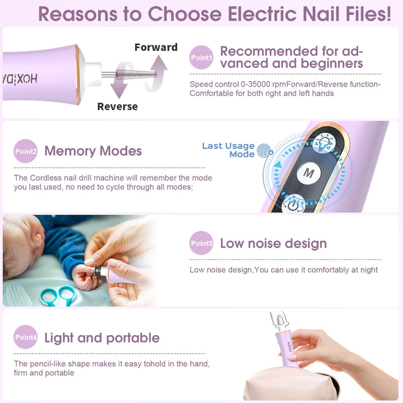 Professional Manicure Pedicure Kit with 360° LED Light&10 Speeds&Memory Mode, Cordless Electric Nail Drill, Pedicure Tools for feet,Hand Foot Care Nail File for Thick Nail Toenail Cuticle, with Case - BeesActive Australia