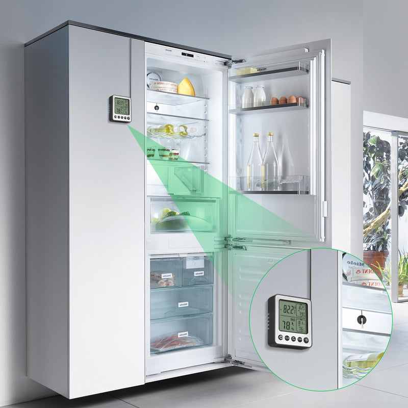 Digital Refrigerator Freezer Fridge Thermometer with Extra Sensor Digital Hygrometer max and min Before 24 Hours and All time Remember Reptile Tank Thermometer Hygrometer White zz20 A 1