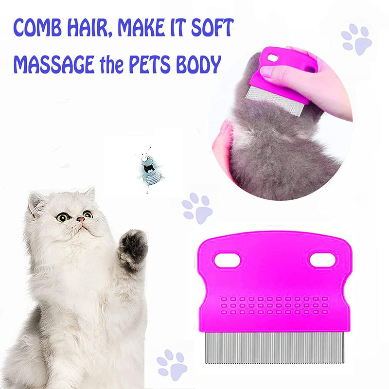 4 Pcs Pet Grooming Kit for Small Long and Short Haired Dog Cat and Puppy, Flea Comb For Dogs and Cats Pet Lice Comb, Tear Stain Remover Comb,with Fine-Toothed to Remove Knots Crust and Mucus (Pink) Pink - BeesActive Australia