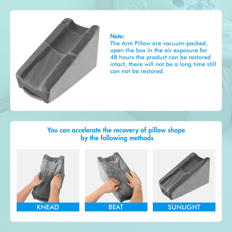 Arm Elevation Pillow with 2 Pockets, Arm Wedge Elevation Pillow Excellent, Ergonomic Elbow Support Pillow for Sleeping Arm Pads Elbow Pillow with Removable Pillow Case-Gray