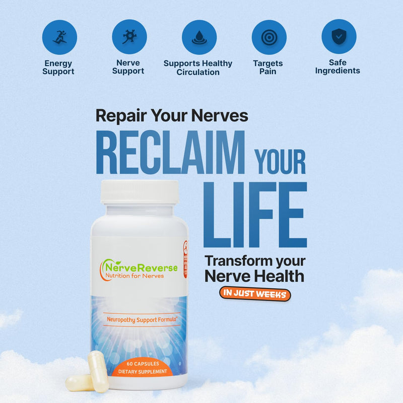 NerveReverse Neuropathy Support Formula-Alpha Lipoic Acid 600mg,Extra Strength Benfotiamine, B12, B9, B6, and D3 - Nerve, Energy, and Metabolism Support-Vegan-60 Capsules,One Month 60 Count (Pack of 1) - BeesActive Australia