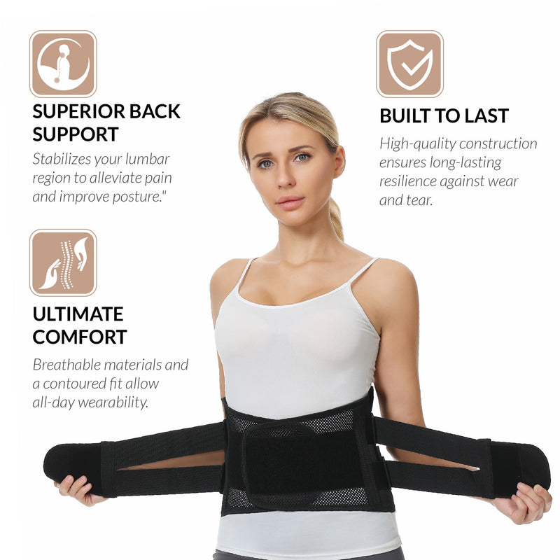 NeoTech Care Lower Back Brace for Women or Men, Lumbar Back Support Belt (Black, Size XL) Black