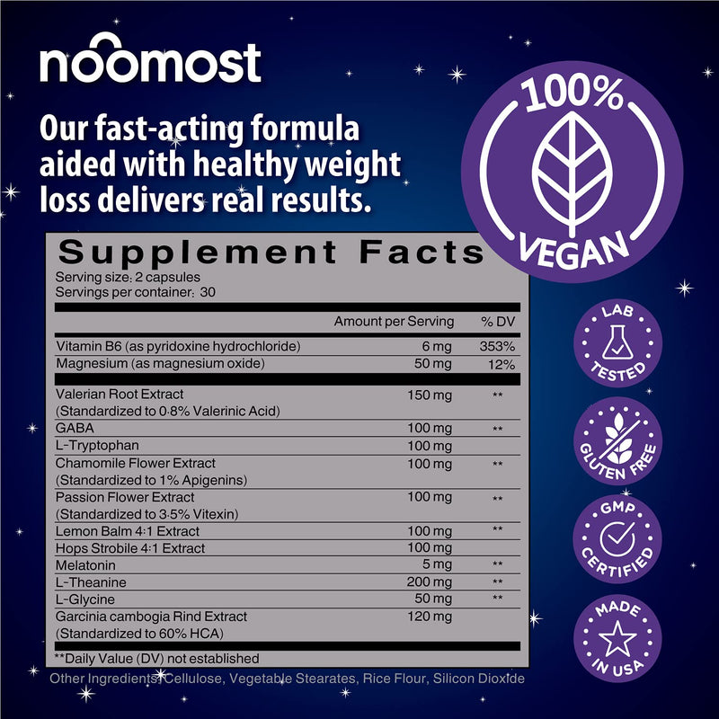 NooMost Natural Sleep Aid Supplements with Magnesium,L theanine & Garcinia | Sleep Pills for deep & Restful Sleep for Adults | Non-Habit-Forming | Helps Fall Asleep Fast Stay Asleep Longer | 60 Tabs