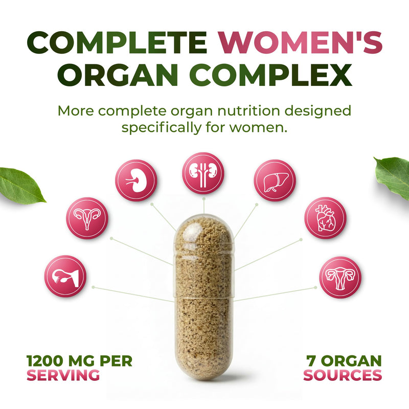 ForestLeaf Beef Organ Supplement for Women - Zero Fillers, Grass Fed Beef Organs Complex - 1200mg per Serving - Support Women's Energy & Overall Health - 120 Capsules Women’s Organ Complex