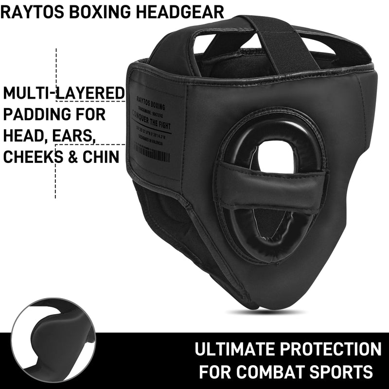 Boxing Headgear for Men Women – Professional Lightweight Open Face Head Guard, Breathable Protection, Secure Fit for MMA Muay Thai Kickboxing Sparring Training Black