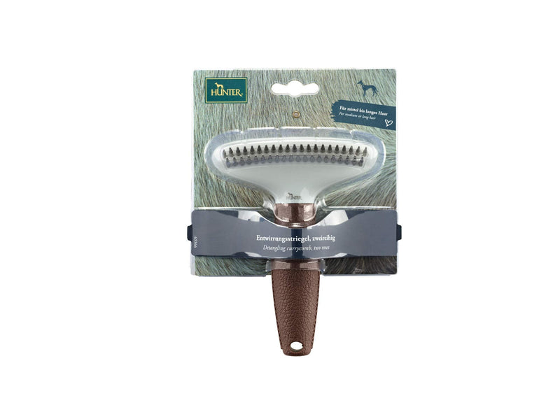 HUNTER SPA detangling curry comb, double row, for removing loose hair and dandruff, 16 x 11.5 cm, gray / brown, 41 teeth