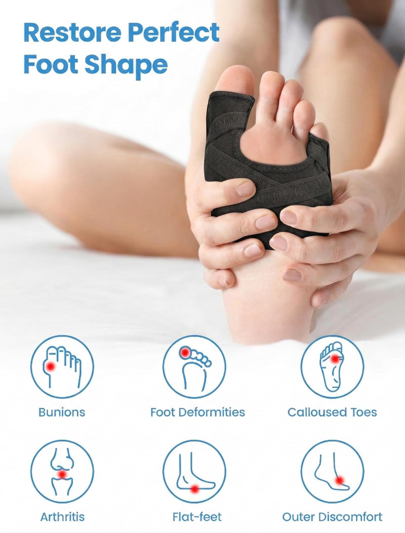 Bunion Corrector for Women & Men, Breathable Toe Straightener for The Thumb and Little Toe, Comfortable & Adjustable for Day/Night Use (Black, 1 Pair) Large