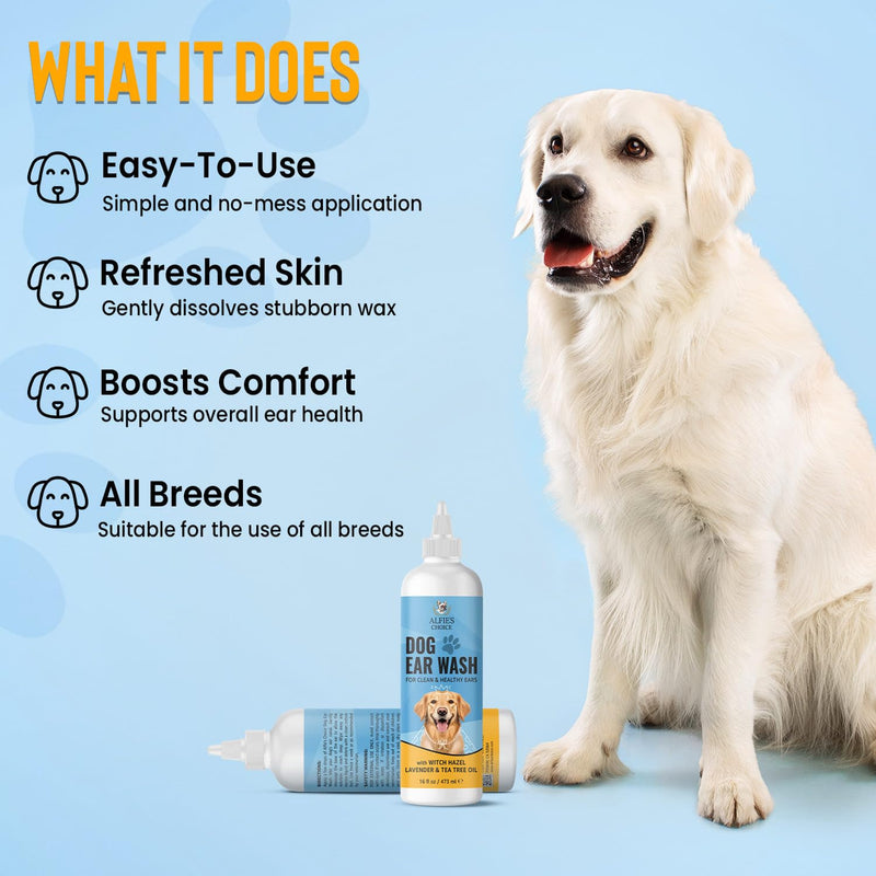ALFIE'S CHOICE Dog Ear Wash - with Lavender & Tea Tree Oil to Soothes Pet Itchy Ears – Ear Wash for Dogs Cleans Debris and Buildup - Advanced Ear Cleanser for Dogs and Cats 16 fl oz - BeesActive Australia
